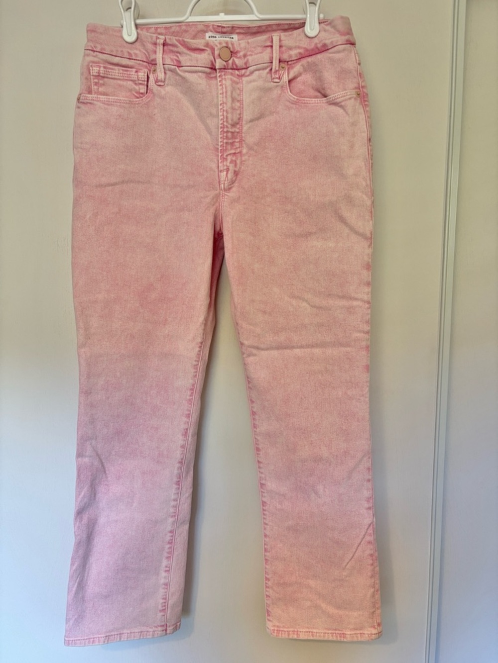 Good American ‘Good Classic High Rise Acid Wash’ Size 12 Pink Jeans Straight Leg